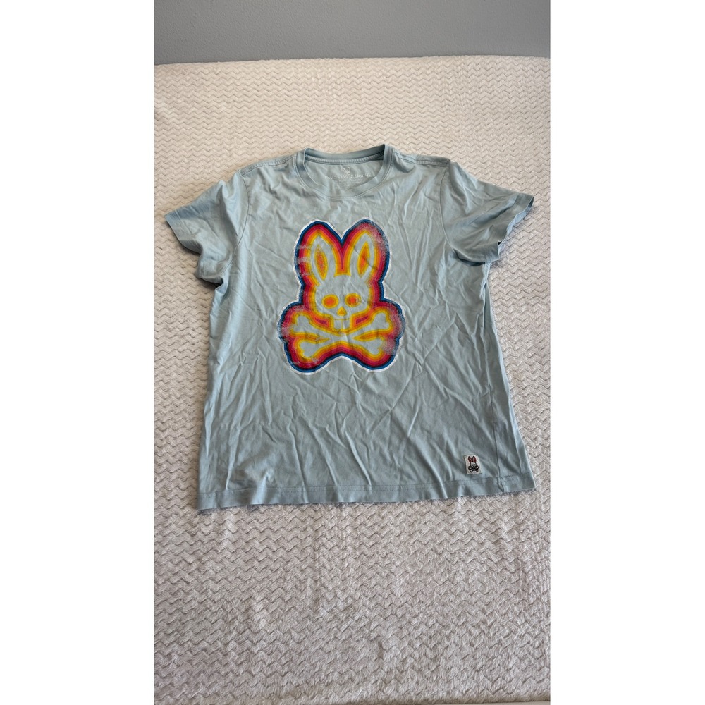 Psycho Bunny Mens Light Blue Graphic Logo Pima Cotton T-Shirt Size 4 M